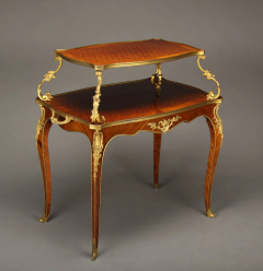 FRENCH LOUIS XV STYLE ORMOLU MOUNTED PARQUETRY DESIGN TWO TIER TEA TABLE - 3537643