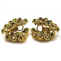 FRENCH MULTICOLOR 18K YELLOW GOLD GEMSTONE DIAMOND CLIP ON TREMBLANT EARRINGS - 1828790