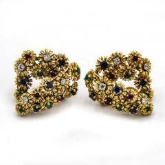 FRENCH MULTICOLOR 18K YELLOW GOLD GEMSTONE DIAMOND CLIP ON TREMBLANT EARRINGS - 1828792