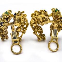 FRENCH MULTICOLOR 18K YELLOW GOLD GEMSTONE DIAMOND CLIP ON TREMBLANT EARRINGS - 1828793