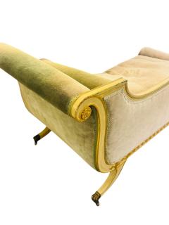 FRENCH NEOCLASSICAL CREAM GOLD GREEK KEY EDGED CHAISE LOUNGE BRONZE CLAW FEET - 4422881
