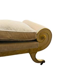 FRENCH NEOCLASSICAL CREAM GOLD GREEK KEY EDGED CHAISE LOUNGE BRONZE CLAW FEET - 4422885