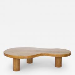 FRENCH OAK FREEFORM ORGANIC MODERN LOW COFFEE TABLE WITH MASSIVE COLUMN LEGS - 2870421