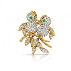 FRENCH PLATINUM 18K YELLOW GOLD BIRDS ON BRANCH DIAMOND BROOCH - 1828670