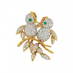 FRENCH PLATINUM 18K YELLOW GOLD BIRDS ON BRANCH DIAMOND BROOCH - 1829267