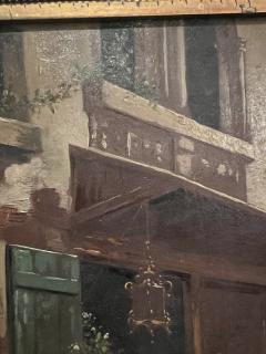 FRENCH VILLAGE SQUARE WITH MILITARY AND MAIDS OIL PAINTING ON BOARD - 4247730
