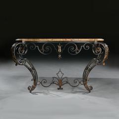 FRENCH WROUGHT IRON AND PARCEL GILT BRECHE D ALEP MARBLE TOP CONSOLE TABLE - 3302788