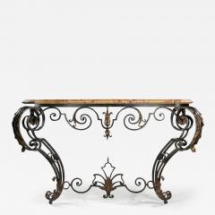 FRENCH WROUGHT IRON AND PARCEL GILT BRECHE D ALEP MARBLE TOP CONSOLE TABLE - 3304519