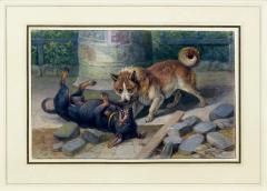 FRIEDRICH SPECHT FRIEDRICH SPECHT GERMAN 1839 1909 A DACHSHUND PUPPY AND HUSKY PLAYING - 2786127