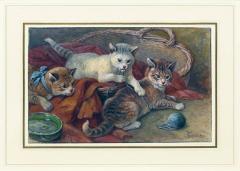FRIEDRICH SPECHT FRIEDRICH SPECHT GERMAN 1839 1909 THREE KITTENS PLAYING WITH A BALL OF WOOL - 2786129