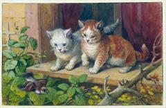 FRIEDRICH SPECHT FRIEDRICH SPECHT GERMAN 1839 1909 TWO KITTENS WATCHING A SPARROW - 2790857