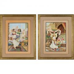Fabio Fabbi Italian 1861 1946 Pair of Orientalist Watercolors Harem Dancers  - 1094862