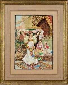 Fabio Fabbi Italian 1861 1946 Pair of Orientalist Watercolors Harem Dancers  - 1094865