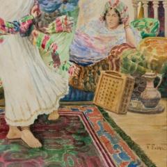 Fabio Fabbi Italian 1861 1946 Pair of Orientalist Watercolors Harem Dancers  - 1094867