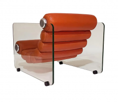 Fabio Lenci Mid Century Italian Modern Fabio Lenci Lounge Chairs in Glass Orange Leather - 2567758