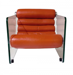 Fabio Lenci Mid Century Italian Modern Fabio Lenci Lounge Chairs in Glass Orange Leather - 2567759