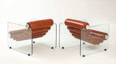 Fabio Lenci Pair of Hyaline Leather and Glass Chain Chairs by Fabio Lenci for Stendig - 4423824