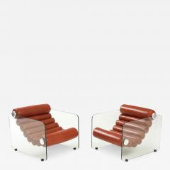 Fabio Lenci Pair of Hyaline Leather and Glass Chain Chairs by Fabio Lenci for Stendig - 4426800