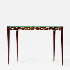 Fabrizio Clerici Rosewood console with wrought iron front glass top and brass tips - 2557885