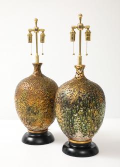 Fabulous Pair of Large Ceramic Lamps with a Volcanic Lava Drip Glaze Finish - 4760457