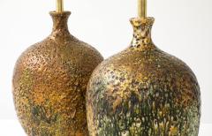 Fabulous Pair of Large Ceramic Lamps with a Volcanic Lava Drip Glaze Finish - 4760465