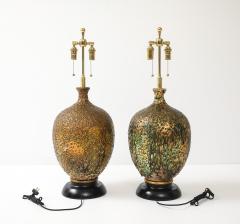 Fabulous Pair of Large Ceramic Lamps with a Volcanic Lava Drip Glaze Finish - 4760468