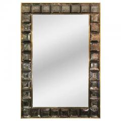 Faceted Murano Fume Glass Block and Brass Mirror - 3463336