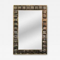 Faceted Murano Fume Glass Block and Brass Mirror - 3467586