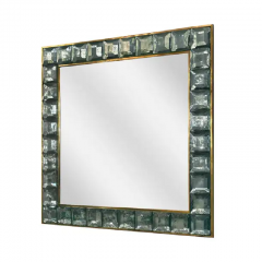 Faceted Murano Glass Block and Polished Brass Mirror - 3463351