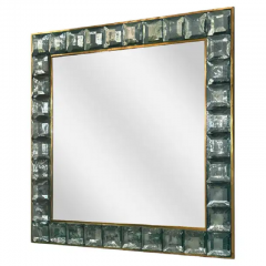 Faceted Murano Glass Block and Polished Brass Mirror - 3463353