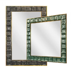 Faceted Murano Glass Block and Polished Brass Mirror - 3463354