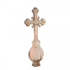 Faded Red Painted Zinc Cross from France - 3990338