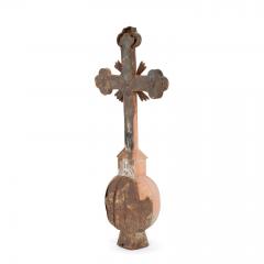 Faded Red Painted Zinc Cross from France - 3990343