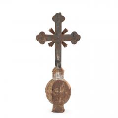 Faded Red Painted Zinc Cross from France - 3990344