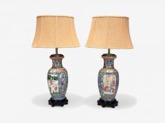 Famille Rose Large Chinese Table Lamps Porcelian Rosewood China 19th c  - 4618277