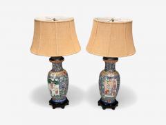 Famille Rose Large Chinese Table Lamps Porcelian Rosewood China 19th c  - 4618278
