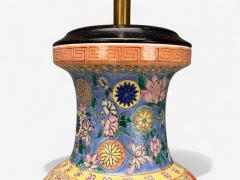 Famille Rose Large Chinese Table Lamps Porcelian Rosewood China 19th c  - 4618284