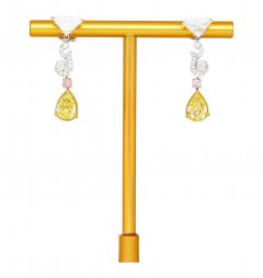 Fancy Vivid Yellow Pink Diamond and GIA Diamond 18K Earrings - 3670110