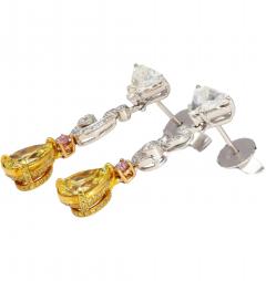 Fancy Vivid Yellow Pink Diamond and GIA Diamond 18K Earrings - 3670114