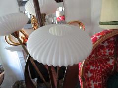 Fantastic Flying Saucer Glass Brass Walnut Three Light Ceiling Tension Pole Lamp - 1507451
