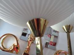 Fantastic Flying Saucer Glass Brass Walnut Three Light Ceiling Tension Pole Lamp - 1507453