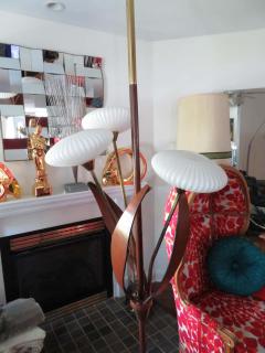 Fantastic Flying Saucer Glass Brass Walnut Three Light Ceiling Tension Pole Lamp - 1507460