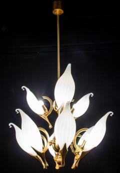 Fantastic Franco Luce for Seguso Murano Glass and Brass Chandelier 1970s - 3346272