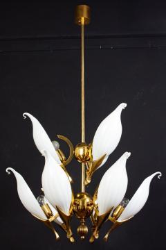 Fantastic Franco Luce for Seguso Murano Glass and Brass Chandelier 1970s - 3346275