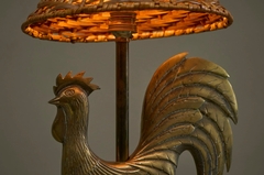 Fantastic French Le Coq dOr Rooster Table Lamp in Brass and Rattan 1960s - 4803468