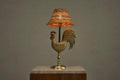 Fantastic French Le Coq dOr Rooster Table Lamp in Brass and Rattan 1960s - 4803541