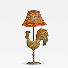 Fantastic French Le Coq dOr Rooster Table Lamp in Brass and Rattan 1960s - 4804111
