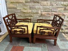 Fantastic Pair Chinoiserie Solid Rosewood Lounge Chairs Mid Century - 4561172