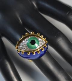 Fantastic Surreal Eye Ring Enamel 18k Diamonds - 1697199