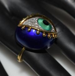 Fantastic Surreal Eye Ring Enamel 18k Diamonds - 1697212